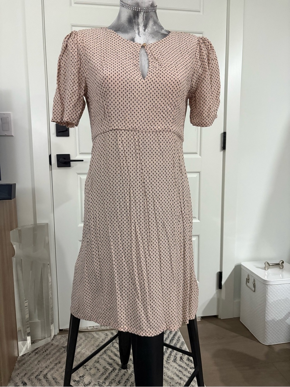 H&M Blush Pink Dot Midi Dress with Keyhole